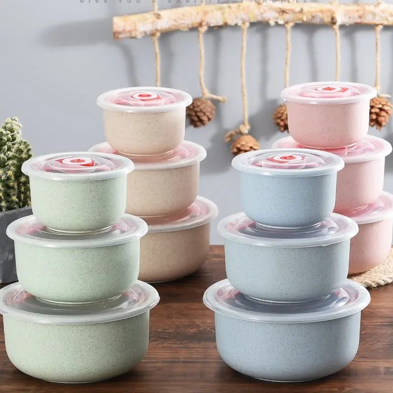 3pcs Lightweight Wheat Straw Bowl For Food Storage Cereal Desserts, Reusable Cutlery, Can Be Used As Fruit Snack Container